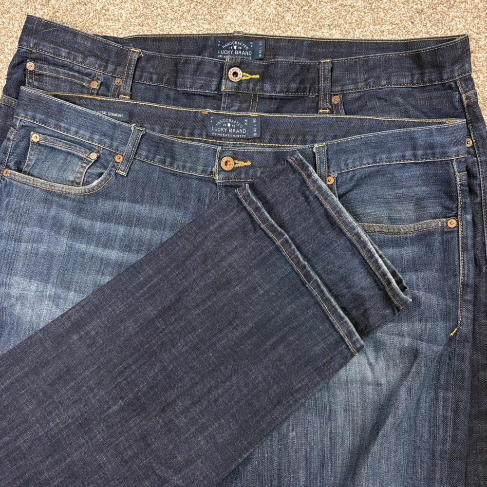 Lot of 2 Lucky Brand 329 Classic Straight Jeans Mens 42x30 Premium Italy Whisker